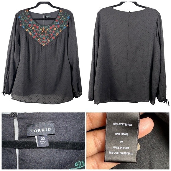 torrid Tops - Torrid Floral Embroidered Boho Chiffon Whimsigoth Swiss Dot Size 00 Keyhole